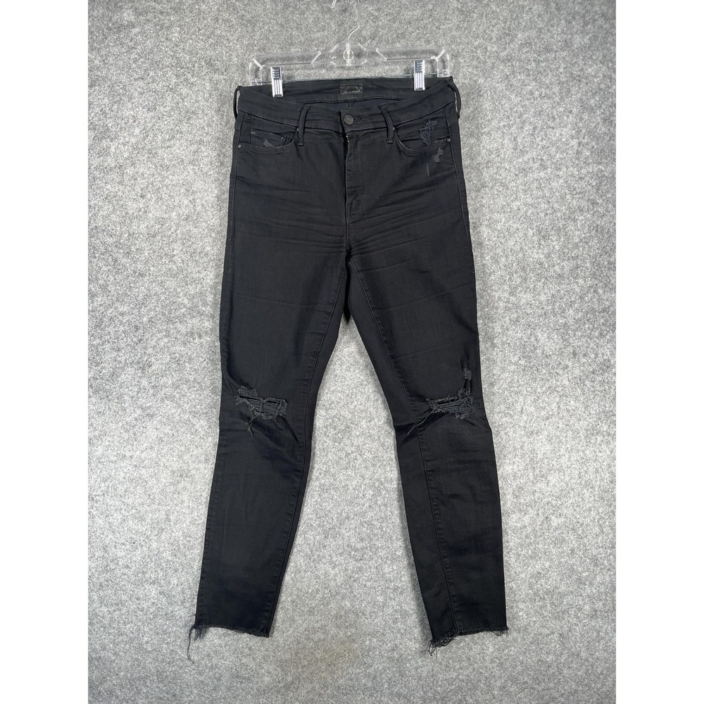Mother Looker Ankle Fray Jeans Womens 28 Black Skinny Distressed Raw Hem